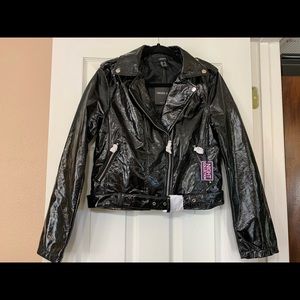Forever 21 Black Faux Leather Cropped Moto Jacket